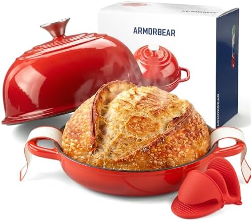 5QT Enameled Cast Iron Sourdough Bread Oven for Homemade, Red