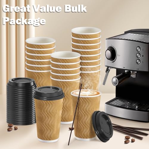 SIUQ 90 Pack 16 oz Disposable Coffee Cups with Lids and Straws - Champagne