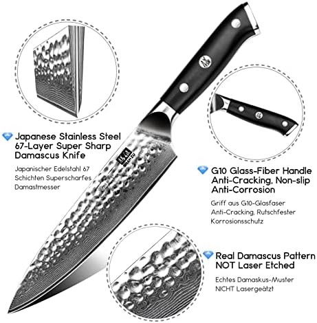 SHAN ZU Chef Knife, 8 Inch Damascus Steel Knife