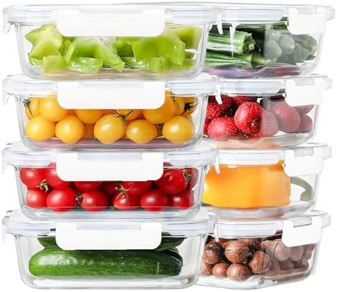 8-Pack 36oz Large Glass Meal Prep Containers with Leak Proof Snap-Lock Lids