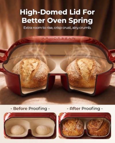 Sourdough Bread Baking Kit with Double Loaf Cast Iron Bread Pan, Red