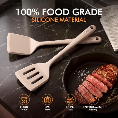 HOTEC 2-Pack Silicone Cooking Turner Spatula set, Khaki
