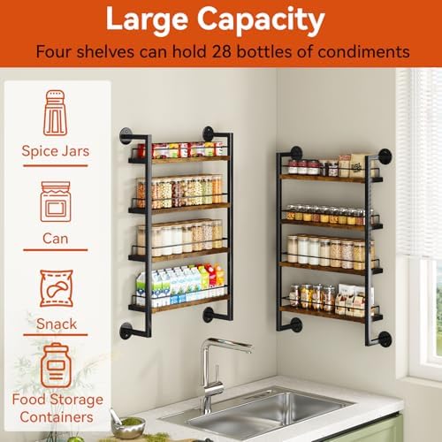 IBUYKE 4 Tier Spice Rack Wall Mount for Kitchen,Brown TLJ016H