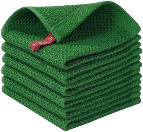 Homaxy 100% Cotton Waffle Weave Kitchen Dish Cloths 6-Pack, Forest
