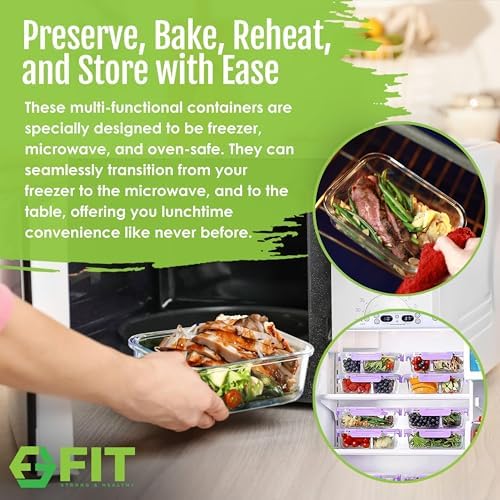 Glass Meal Prep Containers 2 & 3 Compartments with Lids 4 Pack 32 oz