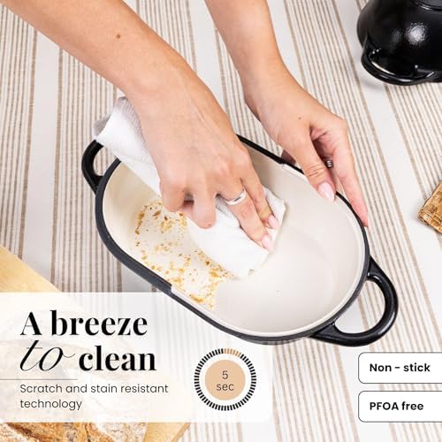 nuovva Dutch Oven For Sourdough Bread Baking – Enamelled Cast Iron Bread Loaf Pot – Oven Safe Non Stick Bread Pot – Rectangular, Black, 24cm x 16cm