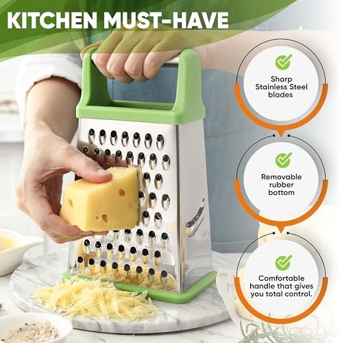 Spring Chef Stainless Steel XL Cheese Grater for Kitchen, Green