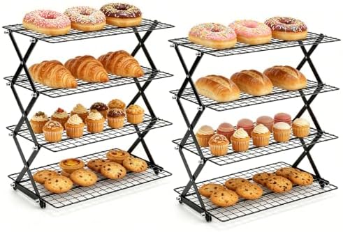 2 Pack Collapsible Cooling Rack, 4 Tier Stainless Steel Baking Rack