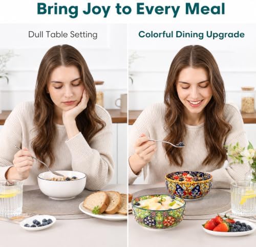 vancasso Cereal Bowls Set of 6, Bohemian Ceramic Soup Bowls, 28 oz Colorful Bowls Set for Kitchen, Dishwasher & Microwave Safe for Salad, Pasta, Rice, Oatmeal, Fruit (Pack of 2)