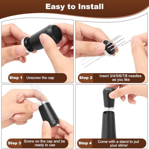 Jeymei WDT Espresso Distribution Tool, Black Espresso Whisk with 8 Needles