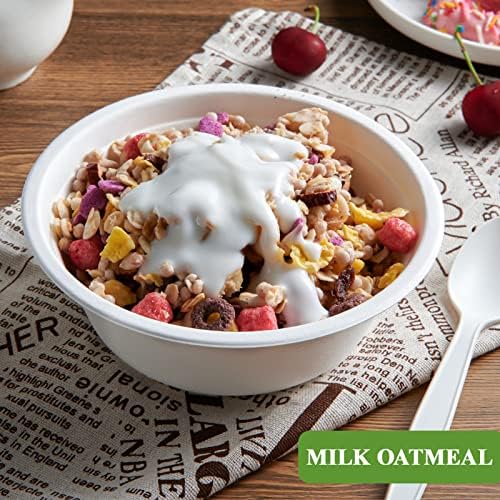 Vplus 180 Pack 16 OZ Compostable Paper Bowls, Bagasse Bowls，White