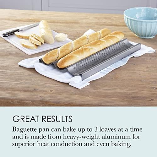 Chicago Metallic Commercial II Non-Stick Perforated Baguette Pan. Creates a crisp, golden-brown crust, 16 L x 9 W x 1.5 H