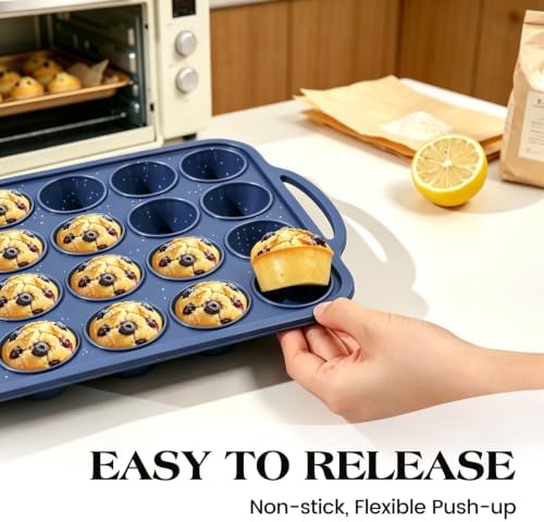Vinino 3 Piece Silicone Muffin Pan Set with Stainless Steel Frame - Blue