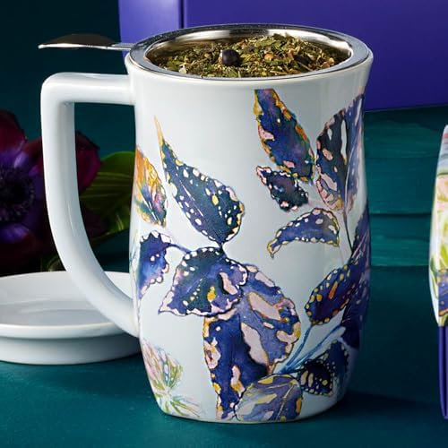 Tea Forte Ceramic Fiore Tea Cup with Infuser, Demoiselle, 14 oz