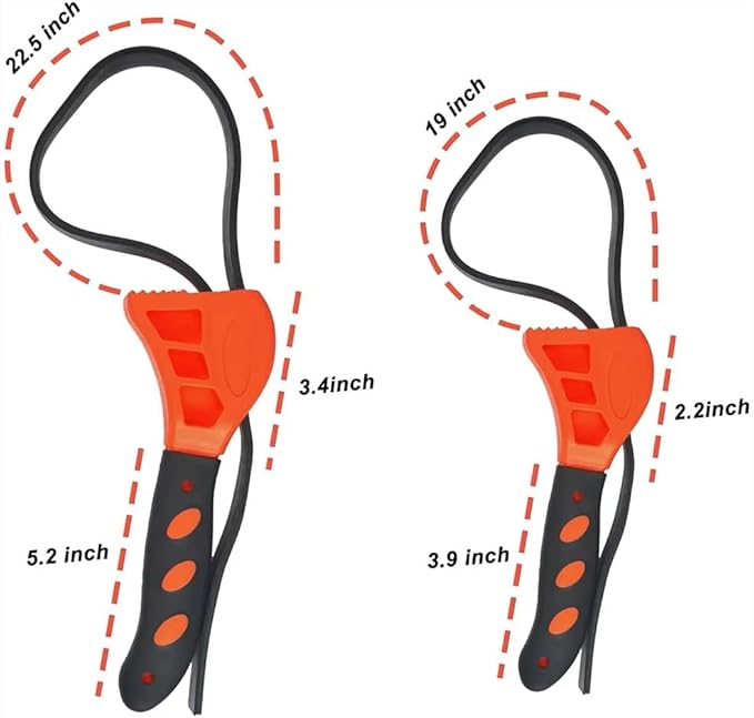 2-Pack Adjustable Rubber Strap Wrench Set – 25.20" & 20.48" Heavy-Duty Strap Wrench for Oil Filter, Jar Opener, Water Filter, Plumbing, Sink, Faucet – Non-Slip Multipurpose Wrench Tool (Red)