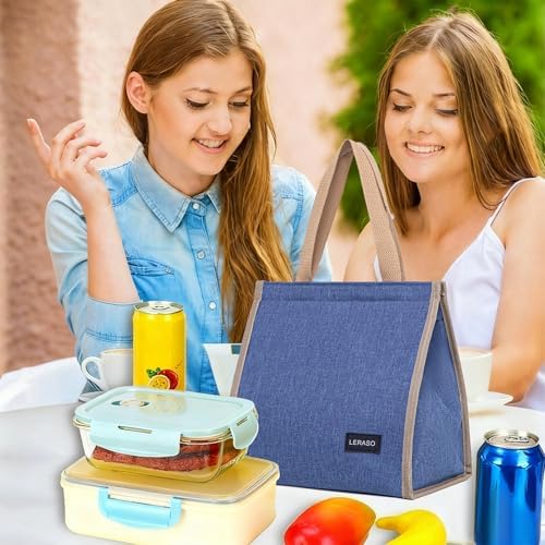 Insulated Lunch Bag for Work, 10.2"x5.9"x10.2" Oxford Waterproof Lunch Tote, Thermal Lunch Box for Office, Picnic & Outdoor, Blue Canvas Tote Bag