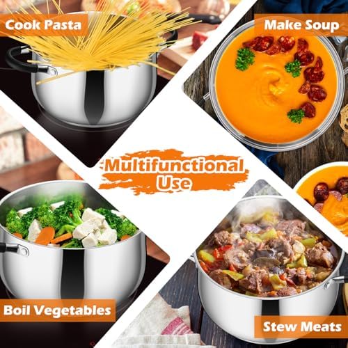 P&P CHEF 8 Quart Stainless Steel Stock Pot, Cooking Pot with Visible Lid