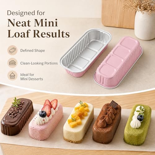 50 Pack Pink 6.8oz Mini Cake Pans with Lids, Spoons & Stickers