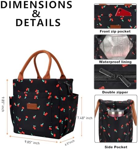Joymee Insulated Lunch Bag for Women Reusable Leakproof - Cherry