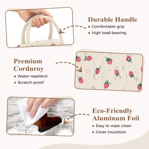 DALINDA Corduroy Lunch Bag Lunch Box for Women Men,Cute Insulated Lunch Bags,Water-Resistant Cute Cooler Lunch Tote Bag, Reusable LunchBox Large Capacity for Work Travel Picnic