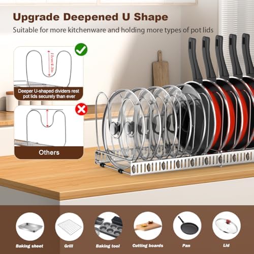 Housolution Pot and Pan Lid Organizer Holder Storage Rack, Silver