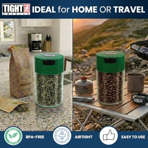 Tightvac Press-Seal Vacuum Airtight Smell Proof Container, D Green & Clear