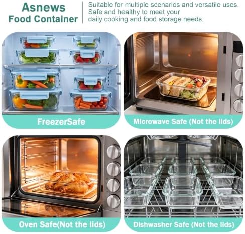 8 Pack Glass Food Storage Containers with Lids(LightBlue)