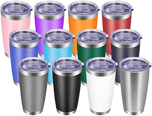 VEGOND 20oz Tumbler with Lid and Straw Stainless Steel Tumbler Cup Bulk Vacuum Insulated Double Wall Travel Coffee Mug Powder Coated Coffee Cup, Mix, 12 Pack