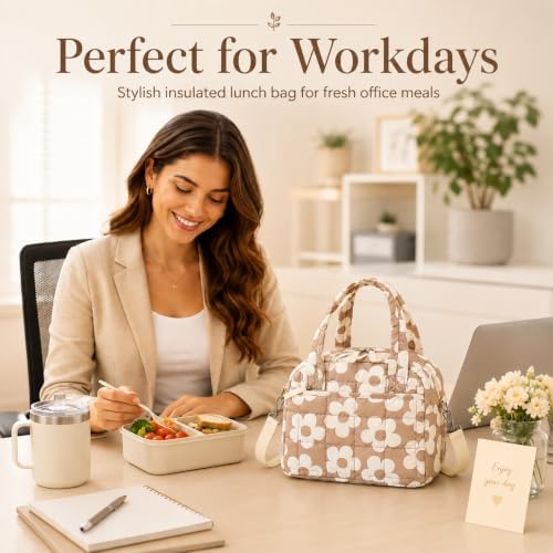 BTOOP Lunch Box for Women, Quilted Insulated Lunch Bag with Shoulder Strap