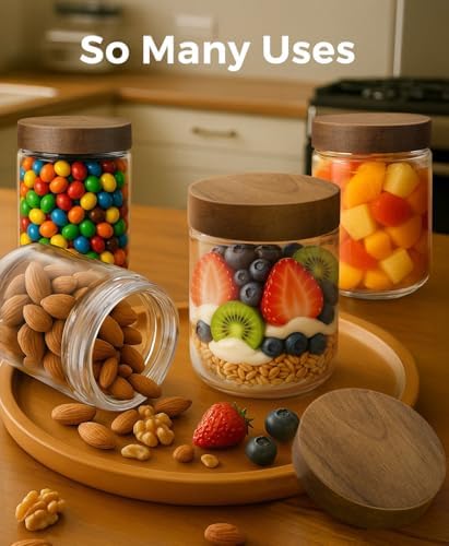 16oz 4 Pack Glass Mason Jars Overnight Oats Containers with Acacia Wood Lid