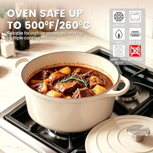 5 Qt Enameled Cast Iron Dutch Oven with Lid, Cream