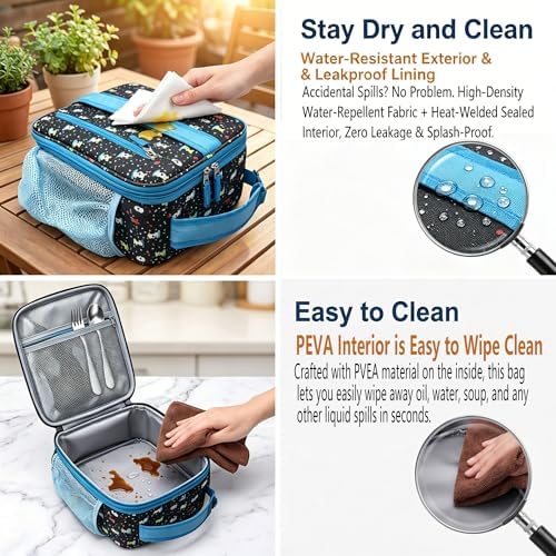 Lunch Box Kids,Cute Cartoon Insulated Lunch bag for Kids Boys Girls Portable Lightweight Small Lunchbox Special Design for school Picnic Outdoor