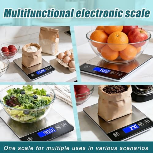 Digital Kitchen Scale, 33lb High Capacity Food Scale with Battery, 304 Stainless Steel Platform for Weight, Meal Prep, Baking