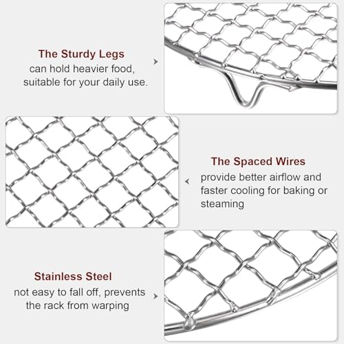 HARFINGTON Round Cooking Rack 6.5-inch 201 Stainless Steel Cross Wire Barbecue Grill Net with 20mm Legs for Cooking Baking Steaming BBQ