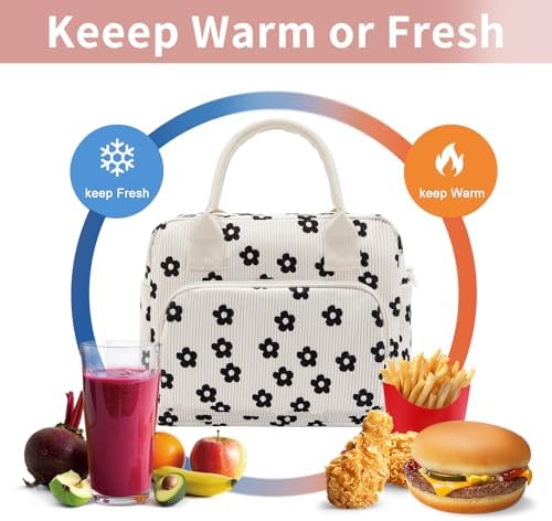 Lunch Bag Women Lunch Box for Women Adult Cute Insulated Lunch Bag Lager Cooler Lunch Tote Bags for Work Picnic (Beige-Flower)