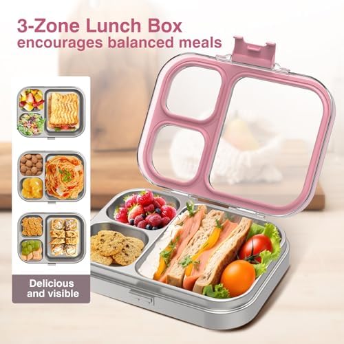 HOMEKOL Stainless Steel Bento Lunch Box, Pink, 3.3Cups