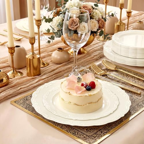 Tinybee 60PCS Ivory Plastic Plates - Heavy Duty Ivory Disposable Plates
