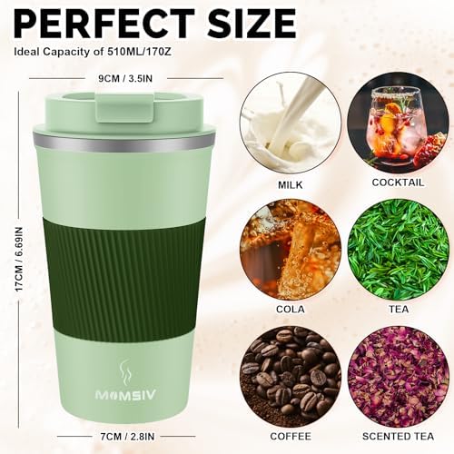 MOMSIV 17oz Travel Coffee Mug, Insulated Coffee Cup with Leakproof Lid
