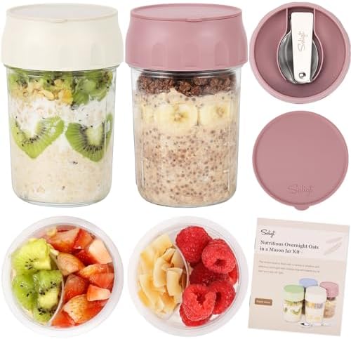 SOLIGT 2 Pack Overnight Oats Containers with Lids (Oat White/Rose Pink)