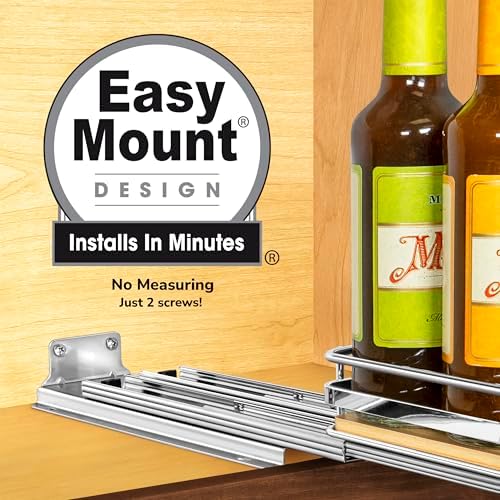 LYNK PROFESSIONAL® Élite™ Pull Out Spice Organization for Cabinets - 4-3/8 inch Wide – Spice Rack for Inside Cabinets – Wood/Chrome - Sliding Spice Rack Organizer for cabinet – Spice Rack - 1 Tier