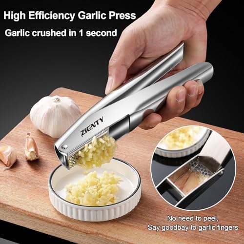 Garlic Press Stainless Steel, Garlic Mincer Tool No Need to Peel
