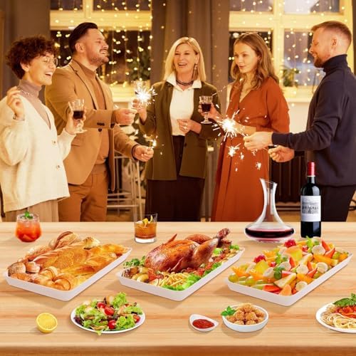 WOWBOX 3 pcs Serving Tray for Entertaining, Serving Platters for Fruit, Cookies, Dessert, Snacks, Reusable Plastic Trays for Serving Food and Pantry Organization in Kitchen & for Parties
