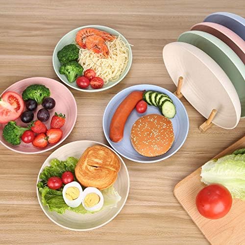 8.8 Inches Unbreakable Wheat Straw Plates - Reusable Plate Set - Dishwasher & Microwave Safe - Perfect for Dinner Dishes - Healthy, BPA Free & Eco-Friendly (8.8 Inches)