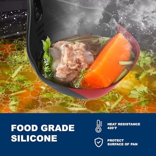 Premium Heat-Resistant Ladle with Silicone Edge- Ideal for Cooking & Non-Stick Cookware Ladle, Red