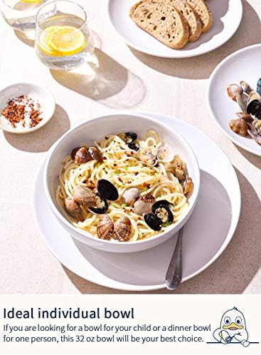 LE TAUCI Pasta Bowls 32 oz, Salad Bowls Set for Serving Soup, Pasta, Noodle, Dinner, Large Kitchen Bowl Plates, Microwave Safe - 7.8 Inch, Set of 4, White