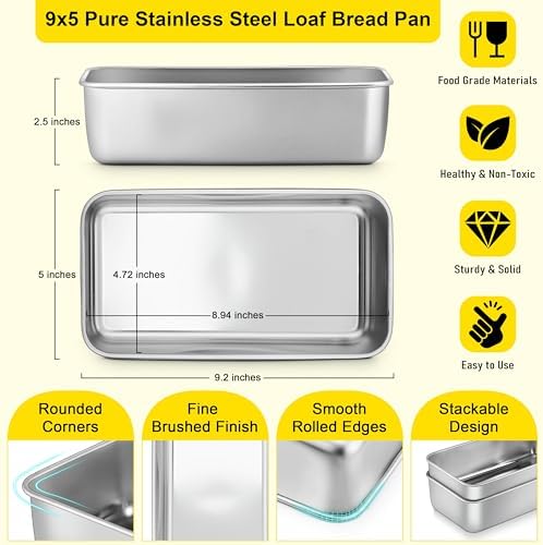 Homikit Stainless Steel Loaf Pan for Baking Bread 9x5 Inch, 4PCS Bread Pans