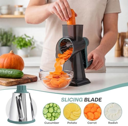 Rotary Cheese Grater, Cheese Grater Hand Crank, 3-Blade Grater