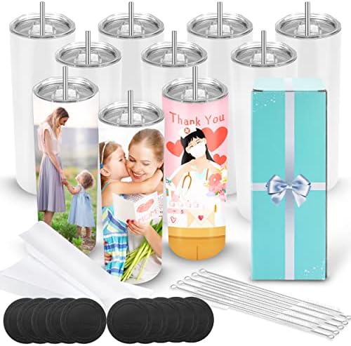 D·S Sublimation Tumblers 20 oz 10 Pack Skinny Straight Tumblers Bulk