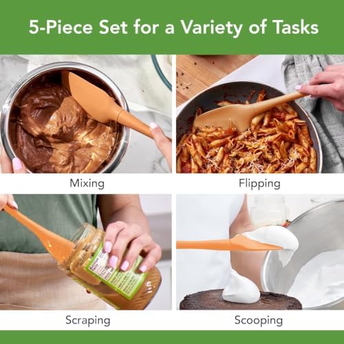 Tovolo Flex Core 5 Piece Silicone Spatula Set Heat Resistant All Silicone Utensils Include Non Stick Spatula Spoonula Jar Scraper, Dishwasher Safe BPA Free Spatulas for Baking Mixing, Apricot Orange