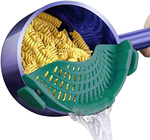 AUOON Clip On Strainer Silicone for Pots, Standard 8.86 x 3.55in, Sea Blue